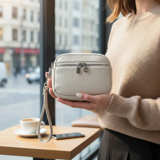 Women Mini Crossbody Bag With Double Zippers Large Capacity Coin Purse PU Leather Wallet Peaceful Pleasures Health and Wellness