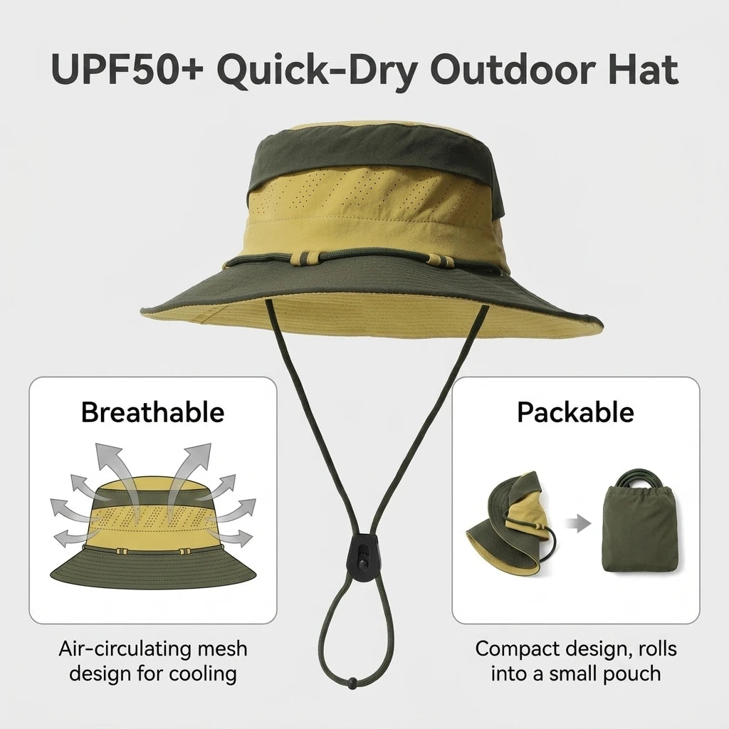Unisex Quick Dry Fishing Hat UPF50+ Sun-Protection Wide Brim for Outdoor Hiking Camping Peaceful Pleasures Health and Wellness