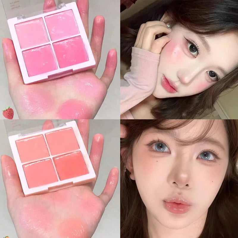 DIKALU 4-Color Cream Blush Palette – Pink Peach Natural Glow