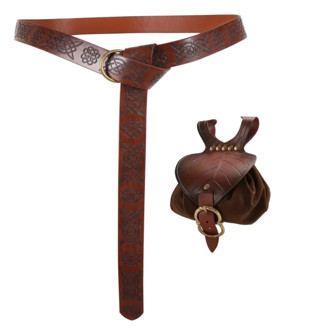 Medieval Waist Bag Retro PU Leather Elf Leaf Copper Coin Belt