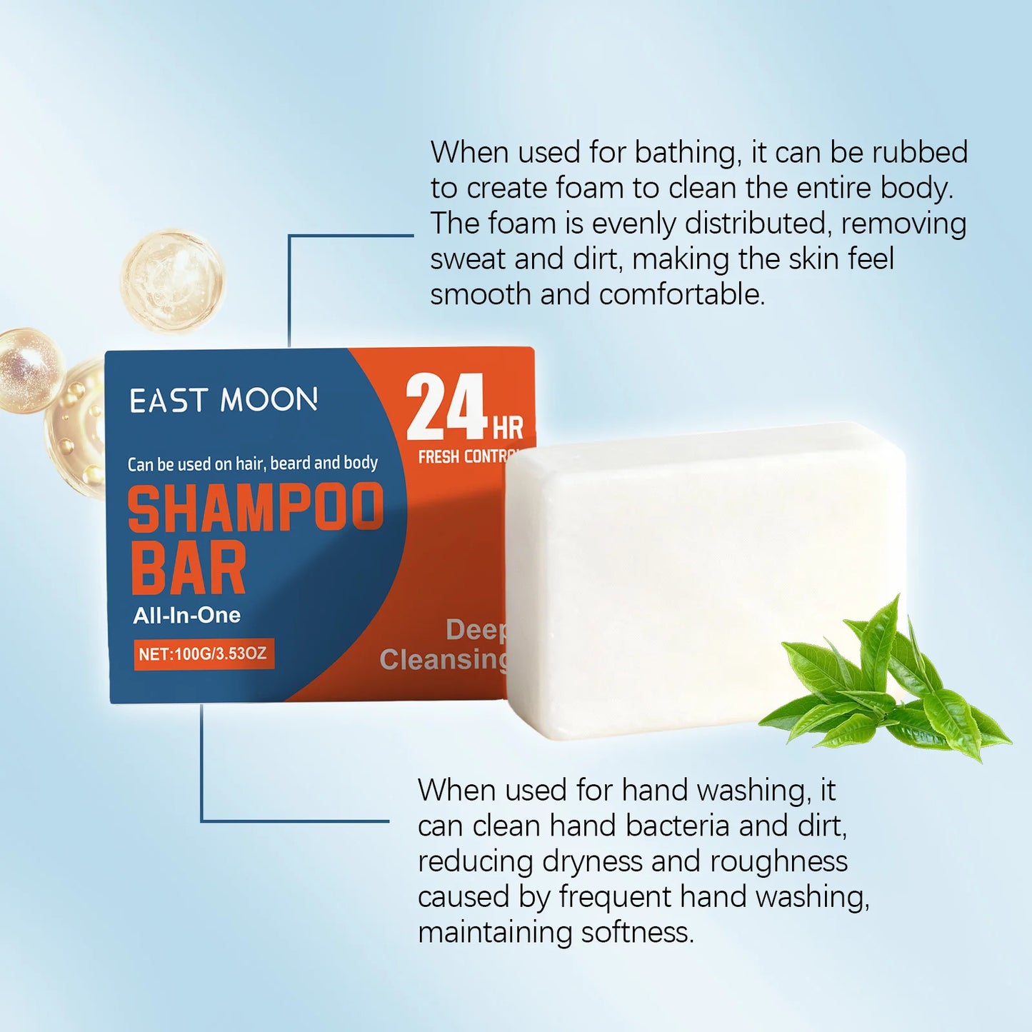 East Moon Men's 3-in-1 Cleansing Bar – Hair, Beard & Body
