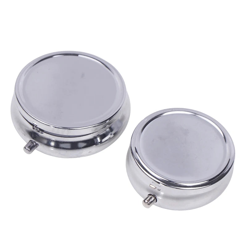 Metal Pill Boxes Stainless Steel Round Pill Boxes Medicine Organizer Container Medicine Case Splitters Pill Candy Box Peaceful Pleasures Health and Wellness
