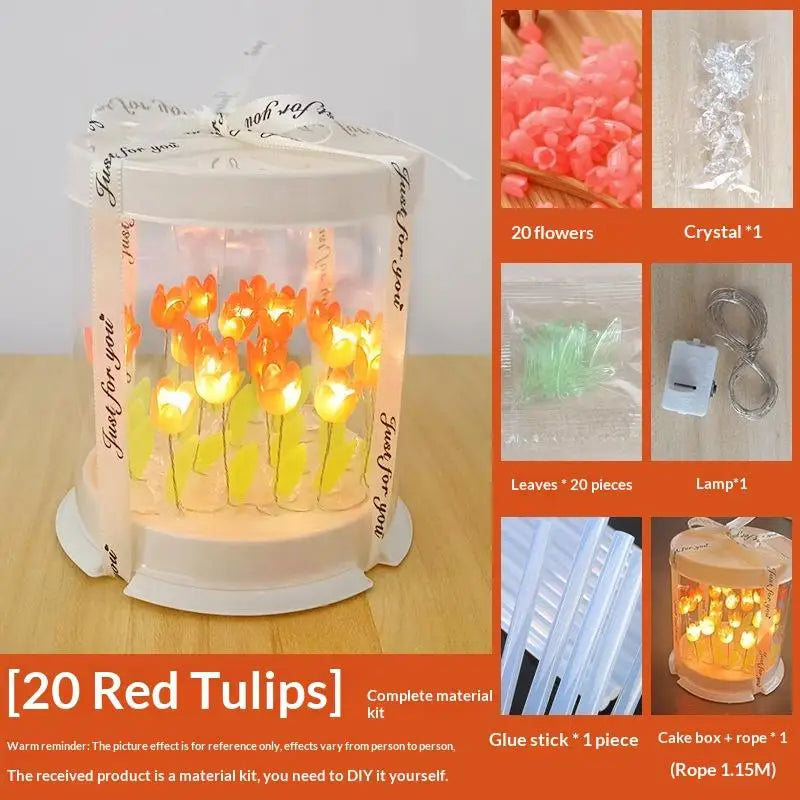 DIY Tulip Night Light Lamp – Handmade Craft Flower Decor Gift DIY Craft Night Light Peaceful Pleasures Health and Wellness Red