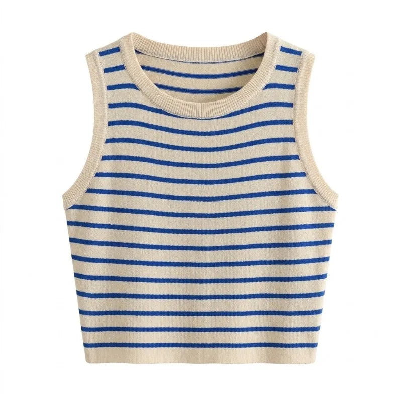Striped Knit Crop Tank Top – Slim Fit Sleeveless Camisole