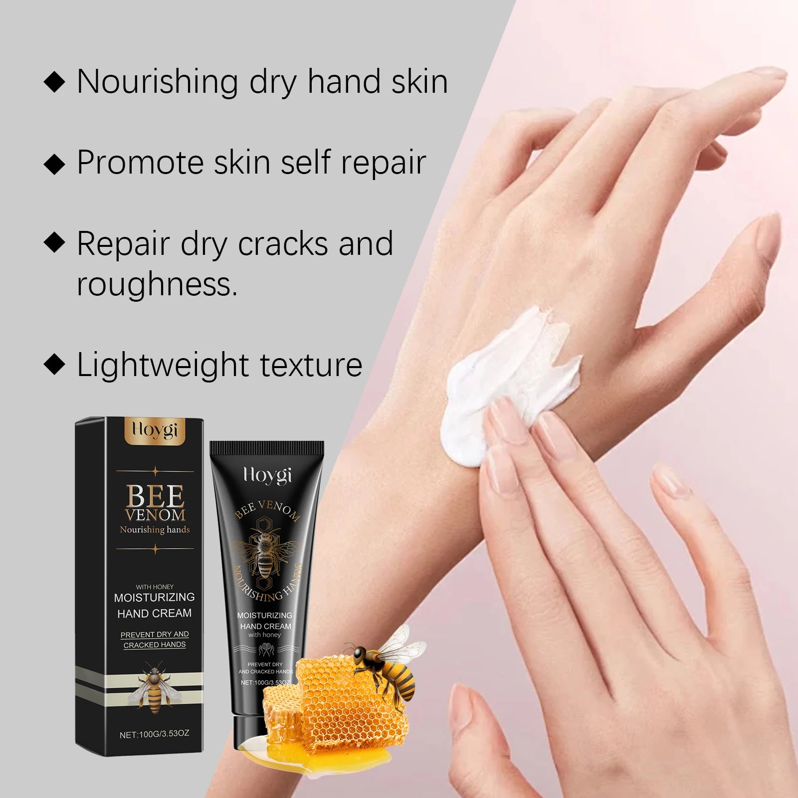 Bee Venom Hand Cream Moisturizing Anti Crack Fast Absorption Non Greasy Nourishing for Dry Cracked Skin Improve Skin Texture Peaceful Pleasures Health and Wellness