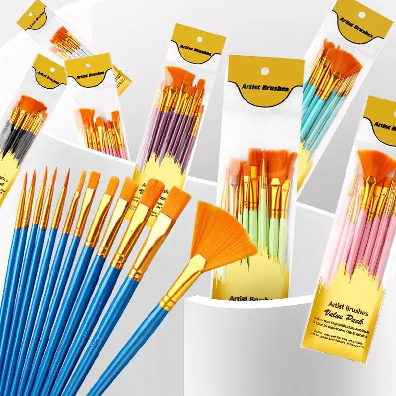 12-Piece Flat Nylon Paint Brush Set – Watercolor, Oil & Acrylic