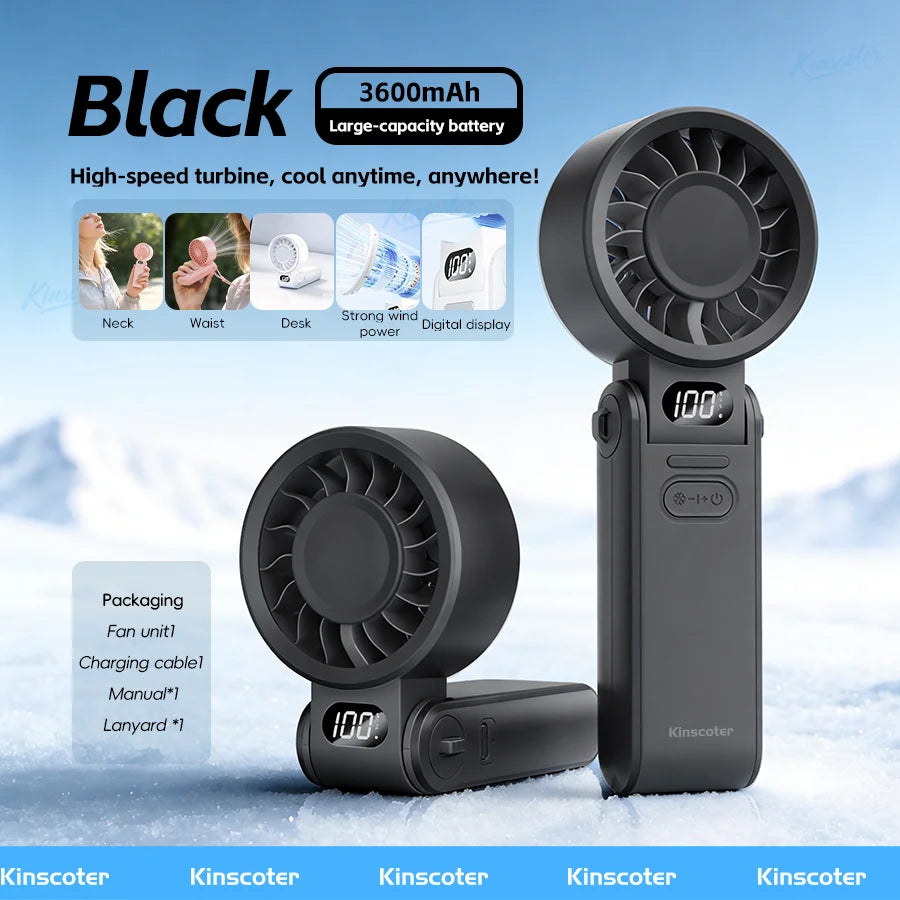 Portable Cooling Handheld Fan – 3600mAh, 100 Speeds, Foldable