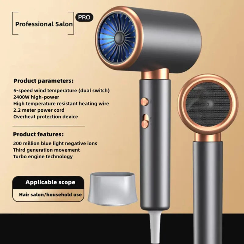 2025 High-Speed Electric Turbine Airflow, Low Noise, Constant Temperature, And Fast Drying Household Hair Salon Hair Dryer Peaceful Pleasures Health and Wellness F-2400W UK