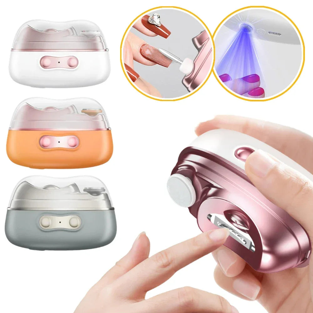 4-in-1 Electric Nail Clipper Automatic Nail Trimmer - Nail Grinder & Polisher with UV LED Lamp Manicure Pedicure Nail Care Tool Peaceful Pleasures Health and Wellness