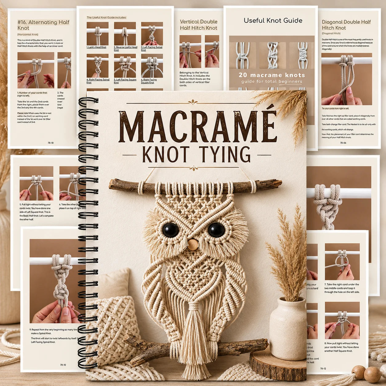 A5 Spiral Binding Manual Rope Weaving Guide Owl Wall Hanging DIY