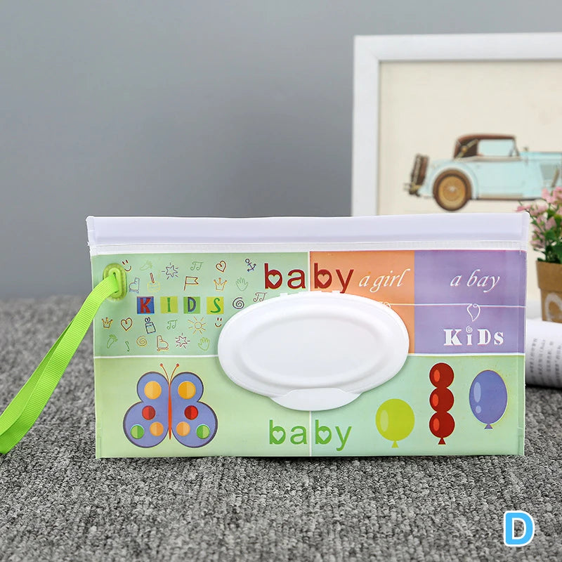 Portable Baby Wet Wipes Dispenser Bag | Cartoon Snap-Strap Pouch