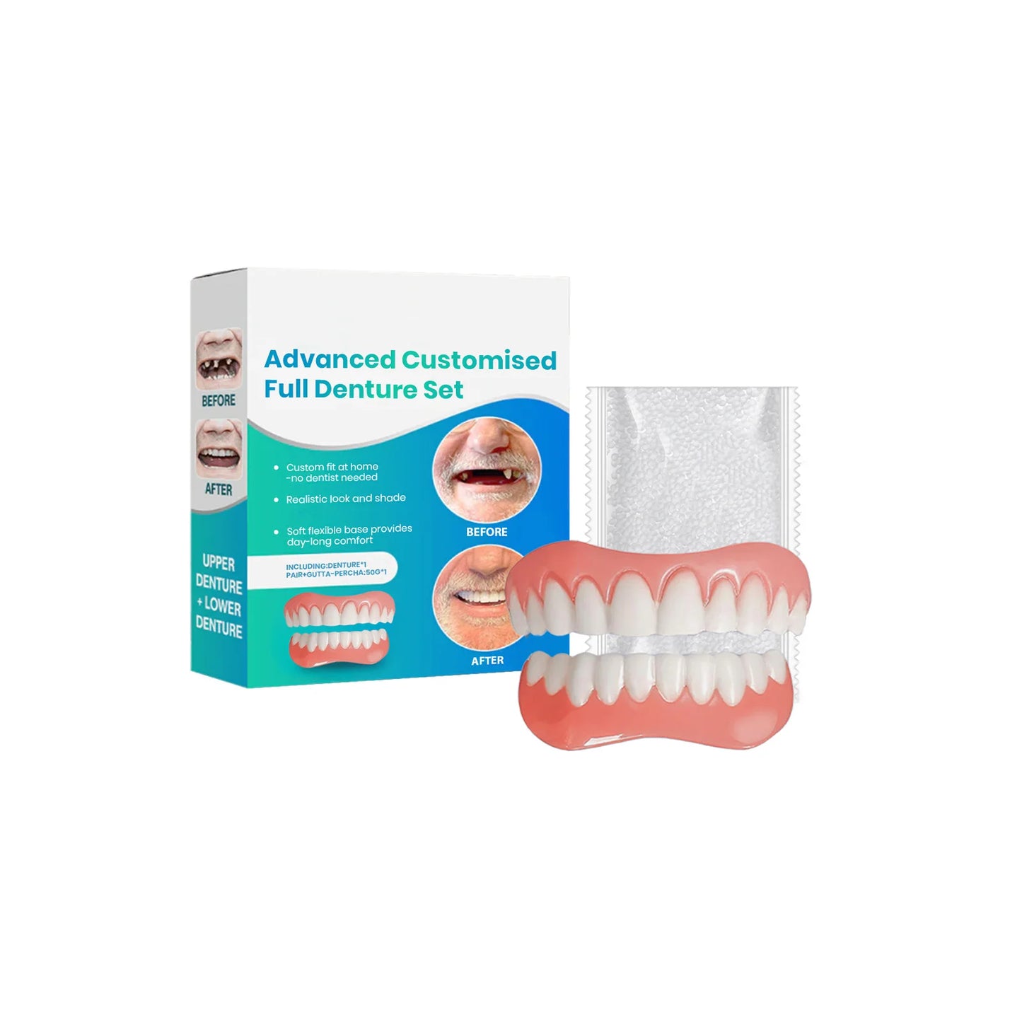 Moldable Silicone Denture Set – Upper & Lower False Teeth Kit