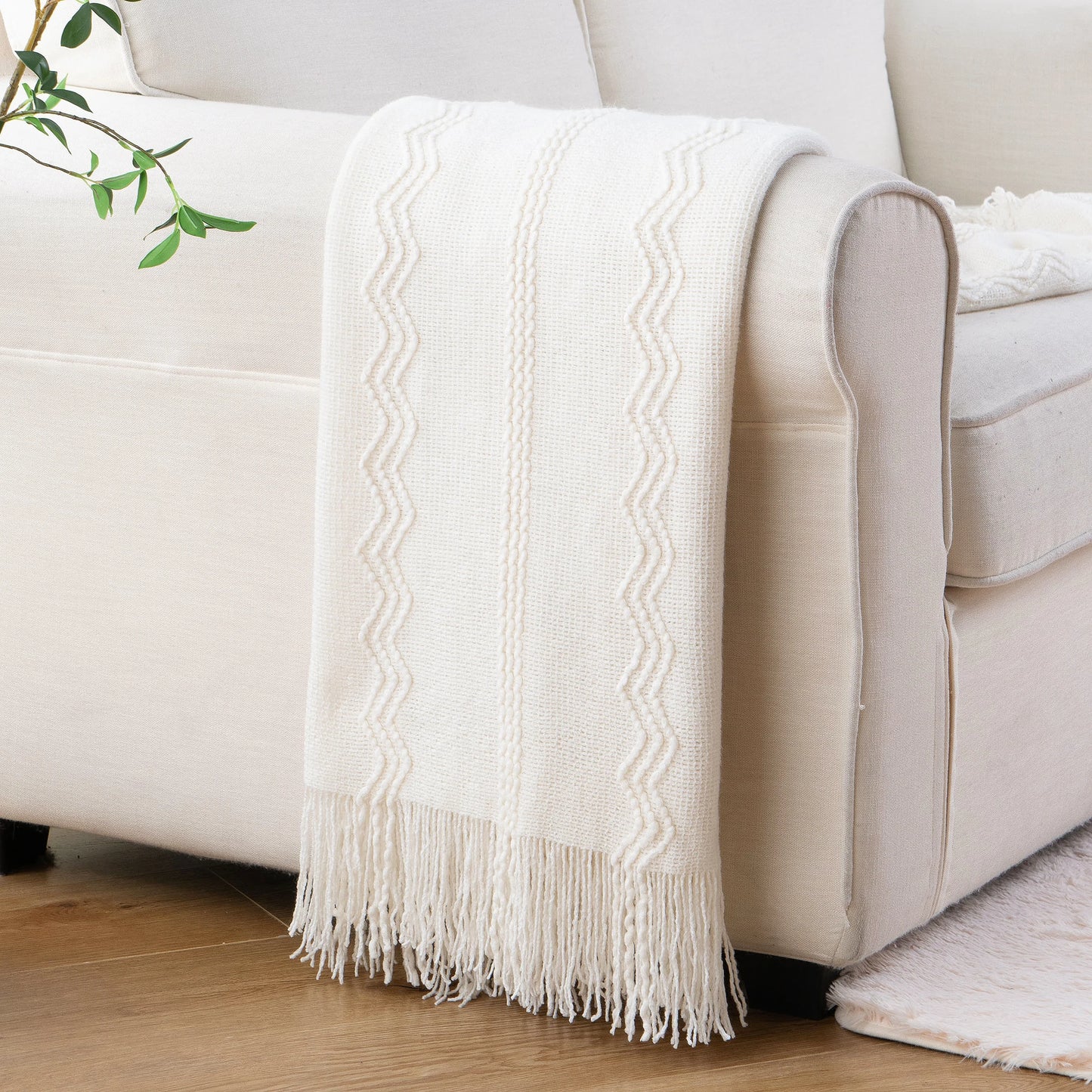 Battilo Olive Green Throw Blanket for Bed Couch Plaid Knitted Throws Cozy Lightweight Sofa Blanket for Spring Living Room Decor Peaceful Pleasures Health and Wellness Cream 127x152cm