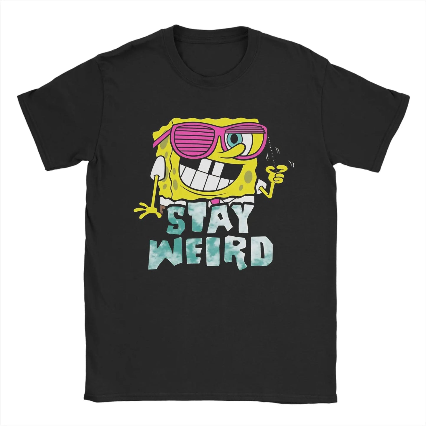 S-Spongebobs T Shirt Summer Stay Weird Pure Cotton T Shirts For Men Popular Casual Tshirt Short Sleeve Awesome Top Tees Peaceful Pleasures Health and Wellness black 6XL
