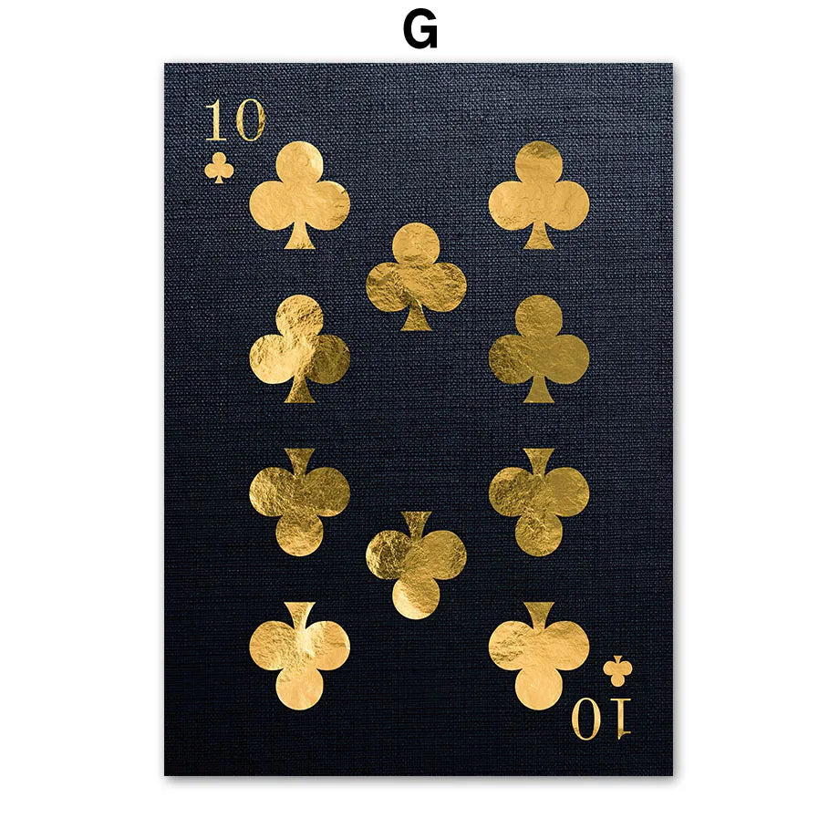 Golden Playing Cards Canvas Wall Art | Ace Spades Nordic Poster