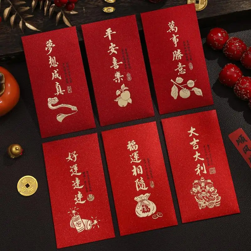 6-Pack Chinese Red Envelopes – Hot Stamping Bronzing Lucky Pockets