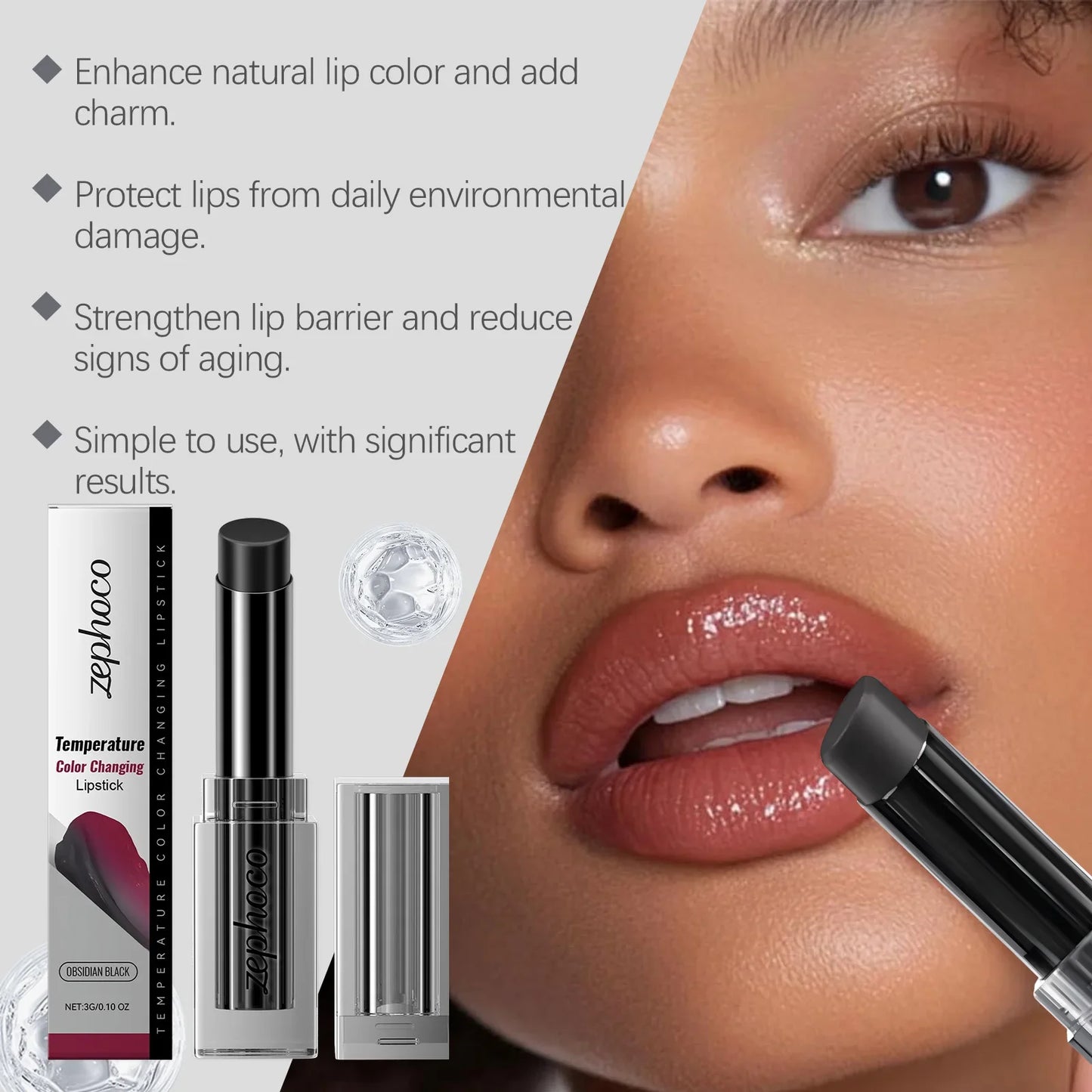 Obsidian Thermochromic Lipstick – Moisturizing & Softening