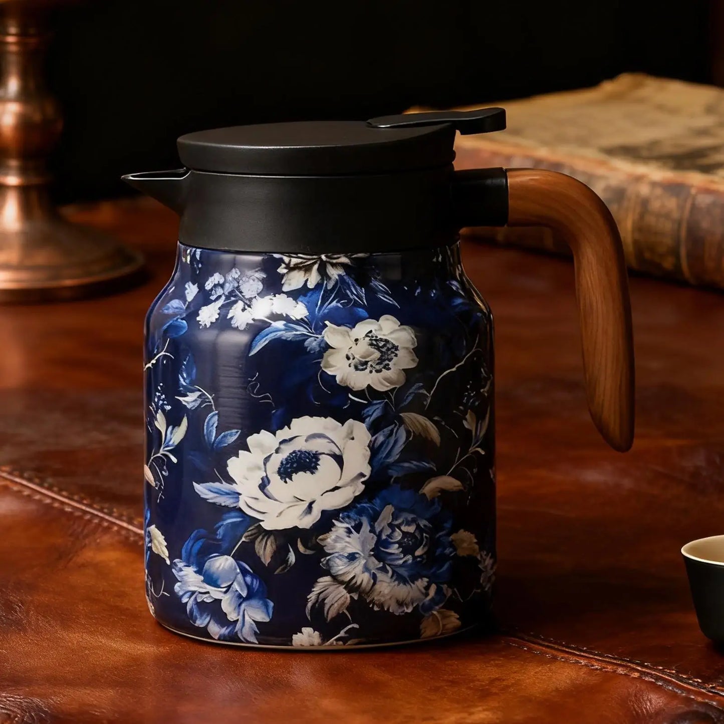 Vintage Floral Stainless Steel Teapot with Strainer | 1L