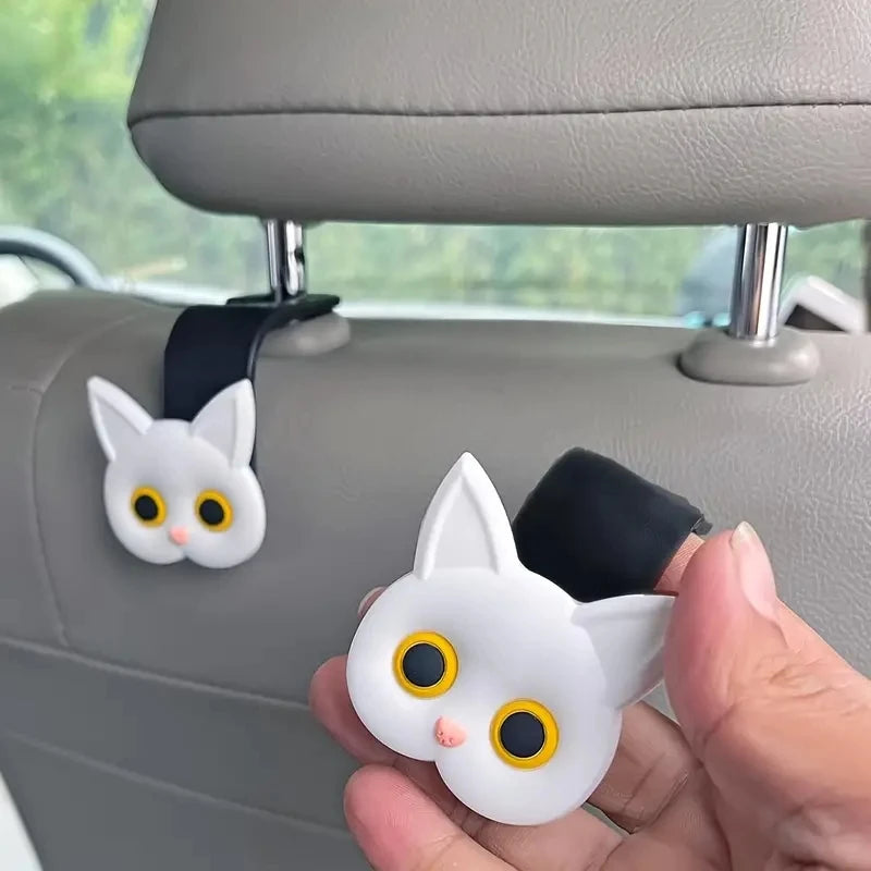 Cute 3D Cartoon Cat Car Headrest Hooks Universal Seat Back Organizer