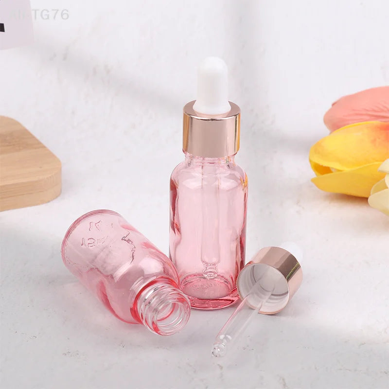 Pink Glass Dropper Bottles 5–100ml | Refillable Rose Lid