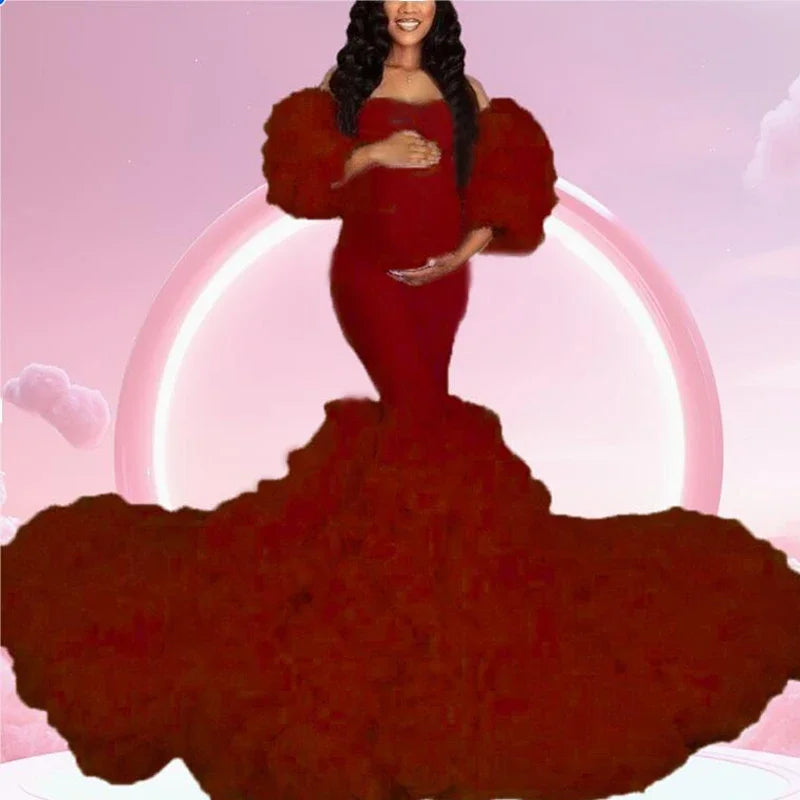 Hot Maternity Dresses Photoshoot Tulle Maxi Gown Baby Shower Ruffles Платье Для Беременных Ropa Платье Вечернее Peaceful Pleasures Health and Wellness WINE US 20W