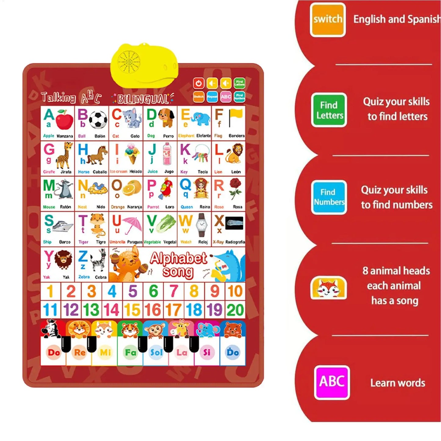 Bilingual Talking Wall Chart – English & Spanish Toddler Toy