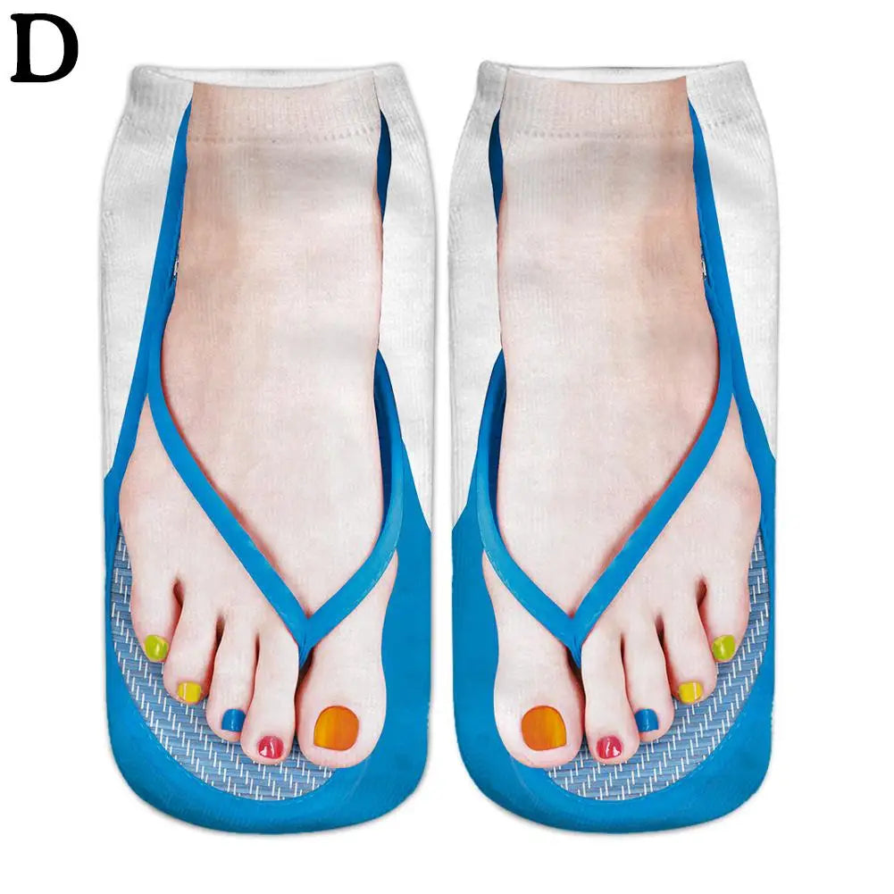 1 Pair 3D Printing Pattern Flip Flop Socks Funny Socks for Women Flip-flop Ankle Socks Low Cut Floor Socks Hosiery Novelty Gifts Peaceful Pleasures Health and Wellness D