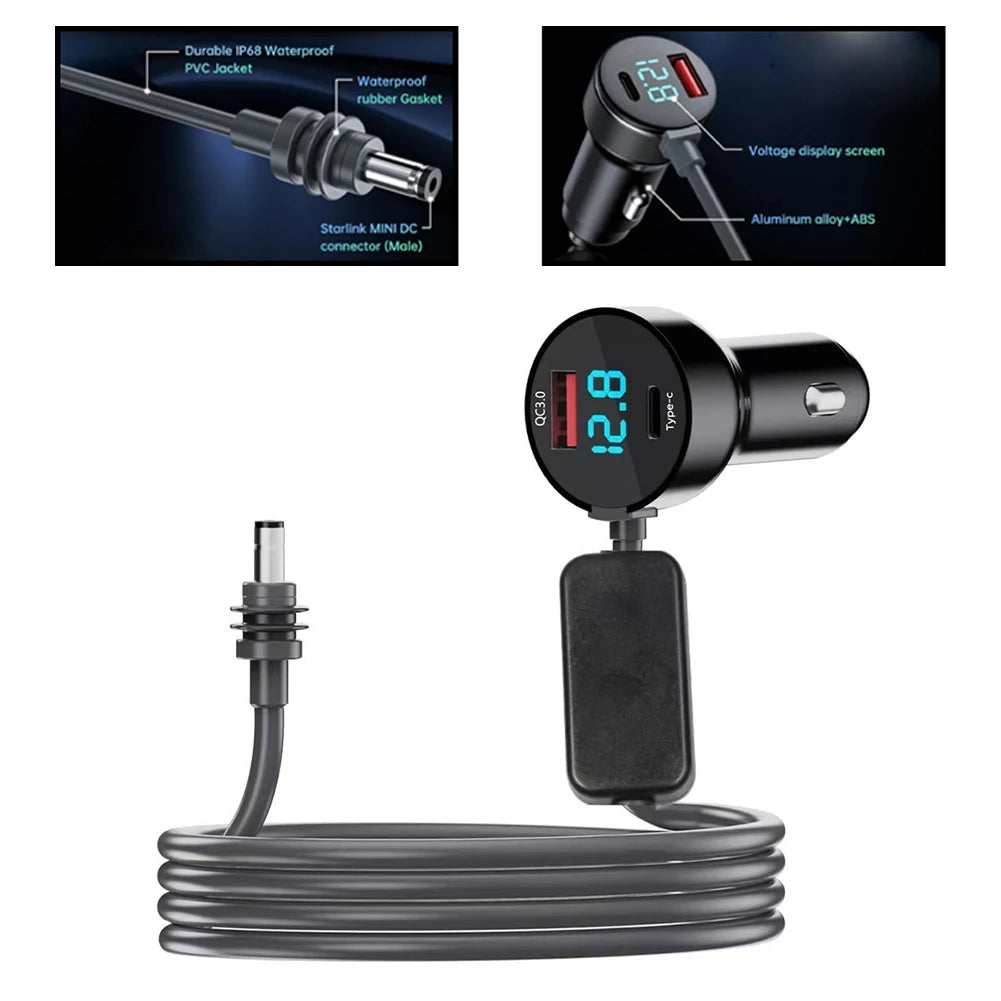 Car Mount Power Solution Starlink Mini Featuring 3-in-1 Dual USB
