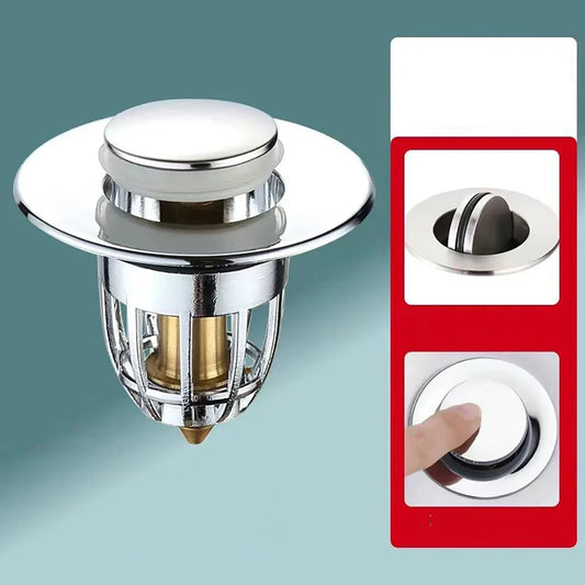 Chrome Pop-Up Sink Drain Stopper with Hair Catcher Filter Sink Drain Stopper Peaceful Pleasures Health and Wellness