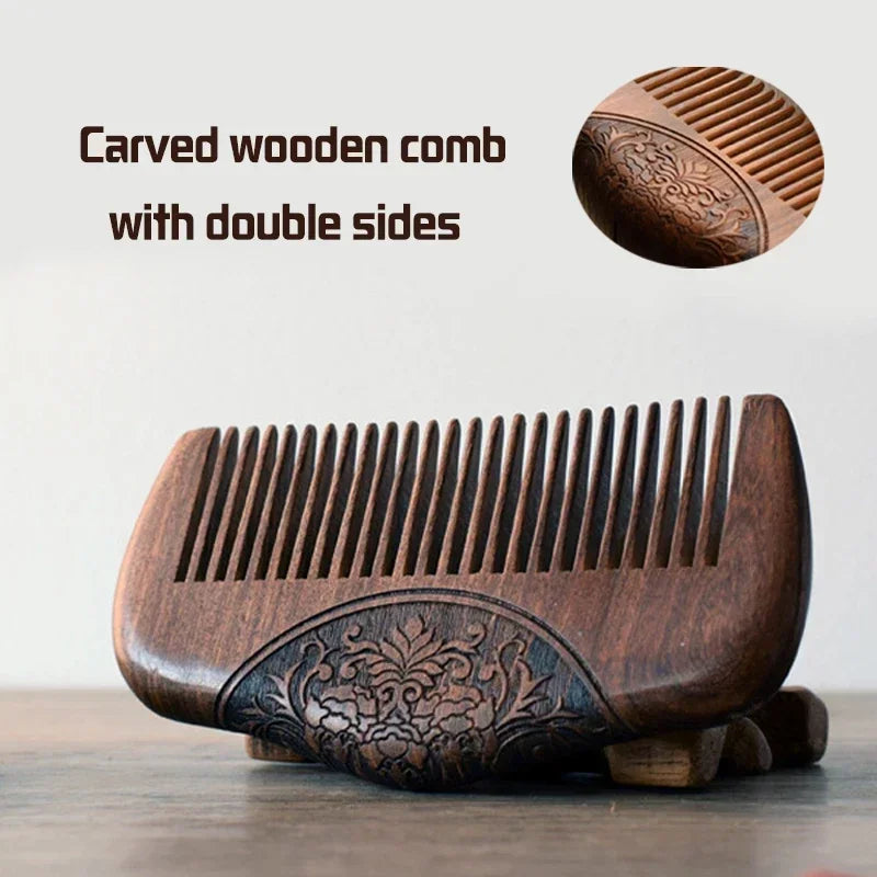 Pocket Wooden Comb Natural Black Gold Sandalwood Super Narrow Tooth Wood Combs No Static Lice Beard Comb Hair Styling Peaceful Pleasures Health and Wellness