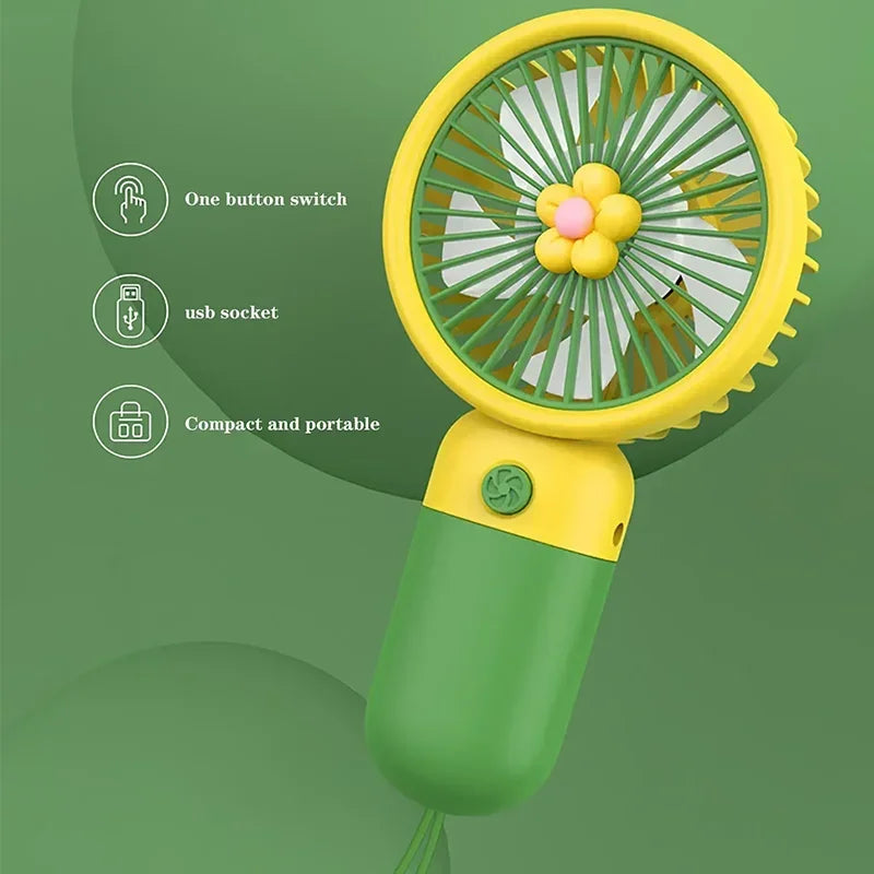 Macaron Mini Handheld Fan USB Rechargeable Flower Design