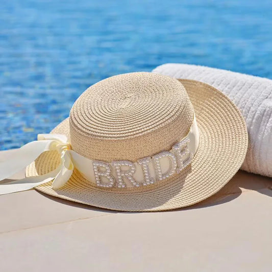 Pearl Bride Sun Hat | Beach Bachelorette Bridal Shower Gift Bridal Sun Hat Peaceful Pleasures Health and Wellness