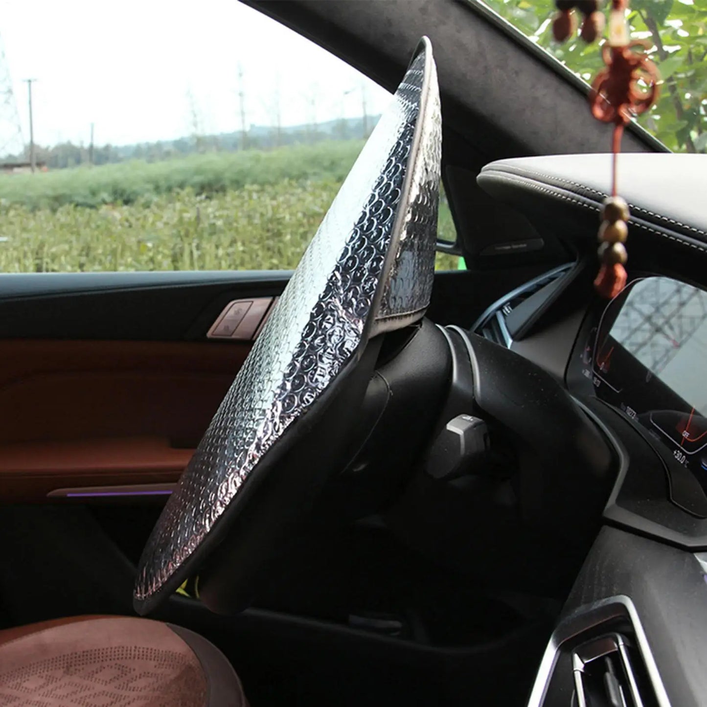 Car Sun Visor Auto Steering Wheel Sun Shade Steering Wheel Sun Block Aluminum Foil Reflector Car Interior Accessories Peaceful Pleasures Health and Wellness