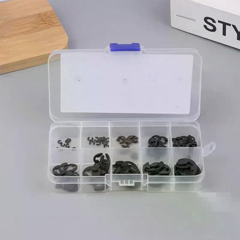 120PCS Black Stainless Steel E-Clip Snap Ring Circlip Set M1.5–M10