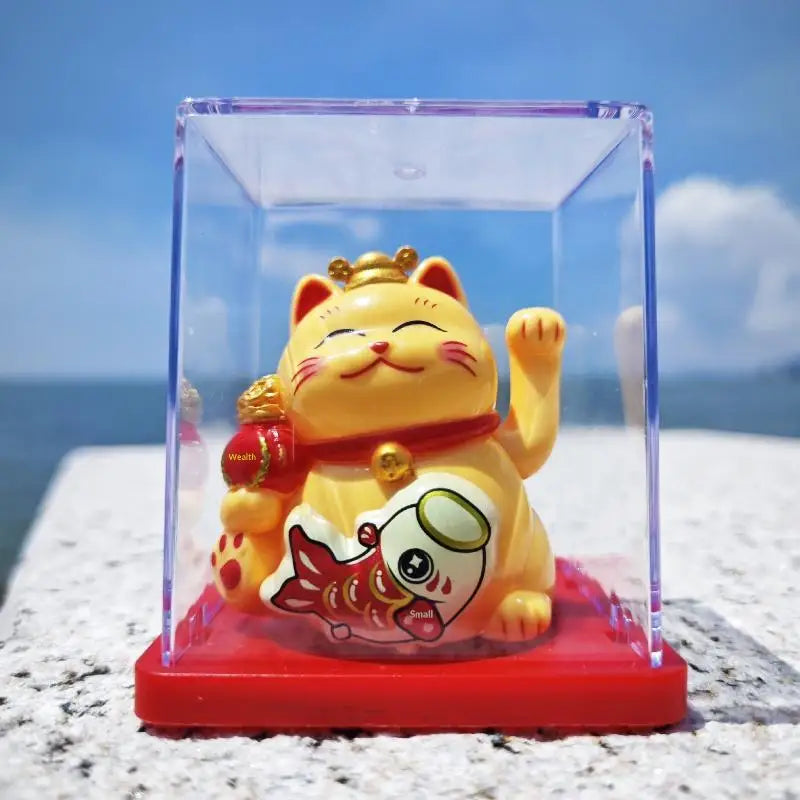 Solar Waving Lucky Cat Ornament | Mini 2" Desk Fortune Décor