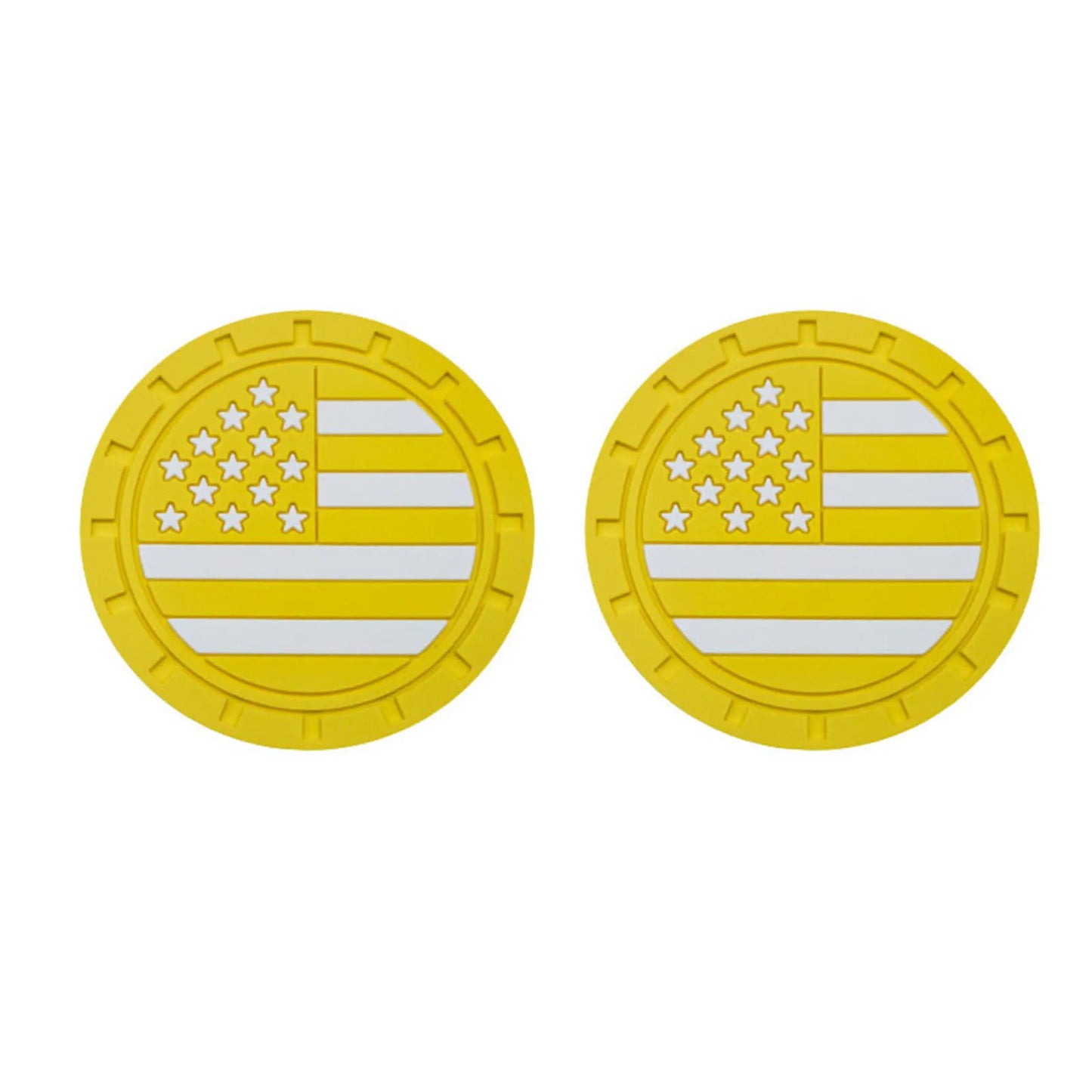 2pcs Anti Slip Shockproof Drink Mat with American Flag Pattern US Flag Insert Car Cup Coaster 2.75 Inch Car Interior Accessories Peaceful Pleasures Health and Wellness Yellow Silicone