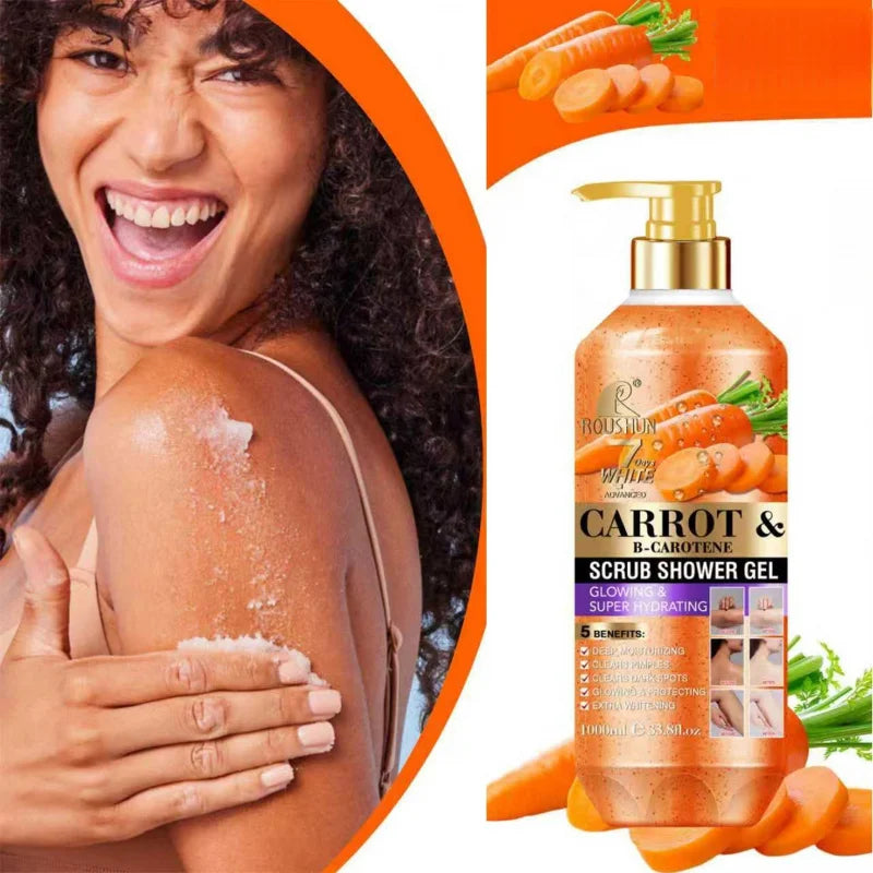 ROUSHUN CARROT B SCRUB SHOWER GEL 1000ML Moisturizing and Moisturizing Skin Fragrance Preserving Large Capacity Shower Gel Peaceful Pleasures Health and Wellness