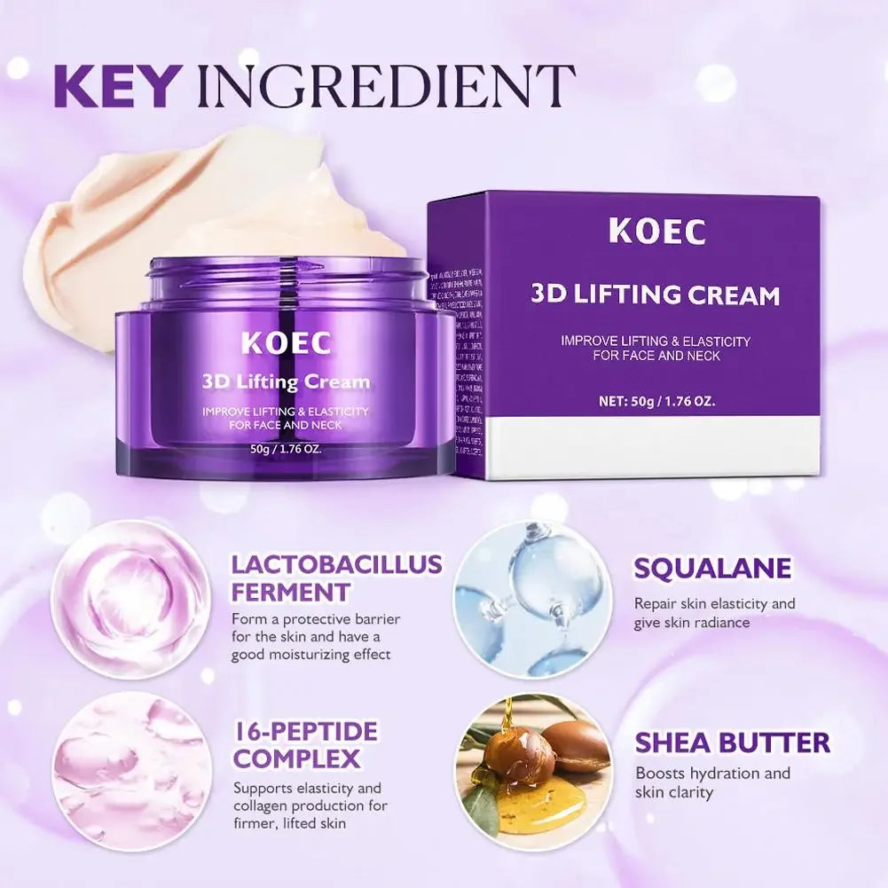 KOEC 3D Lifting Face & Neck Cream - Deep Hydration Firming Nourishing Improve Elasticity Korean Skincare For All Skin Types Peaceful Pleasures Health and Wellness