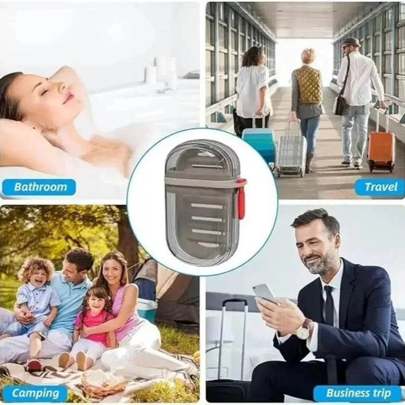 Portable Travel Soap Box with Lid, Drain & Leak-Proof Case