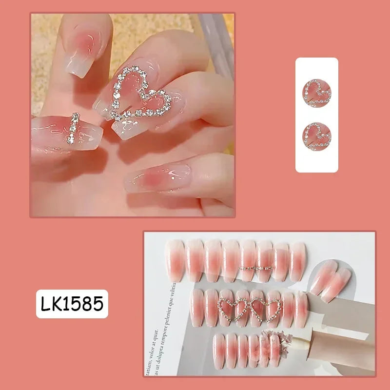 Pink Fake Nails Press on Nail Designs Art Long Tips False Forms with Glue Stick Stickers Reusable Set Acrylic Artificial Peaceful Pleasures Health and Wellness 6