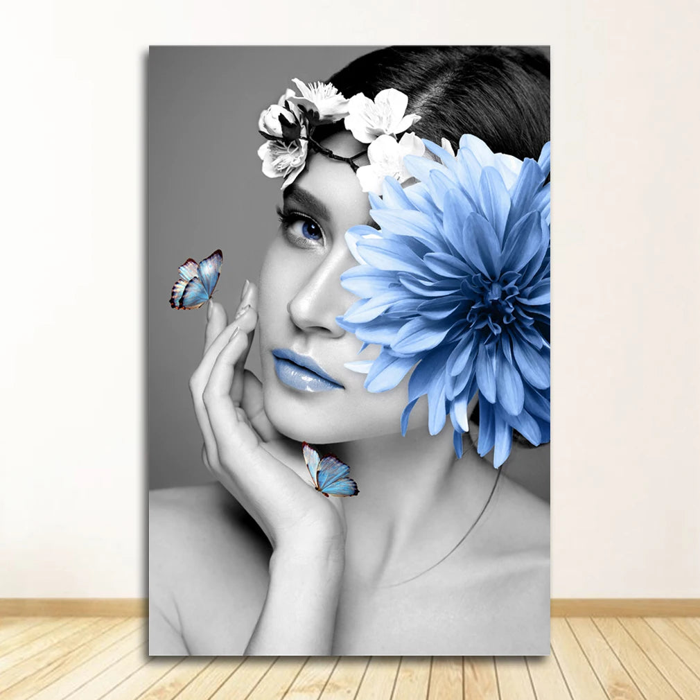 Nordic Floral Woman Canvas Wall Art | Scandinavian Abstract Print