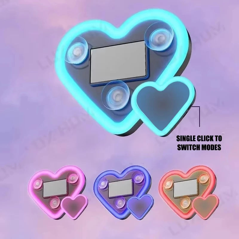 Solar Powered Car Neon Light Wireless Cute Double Heart Shaped Led Ambient Light Suction Cup Atmosphere Breathing Lamp Peaceful Pleasures Health and Wellness