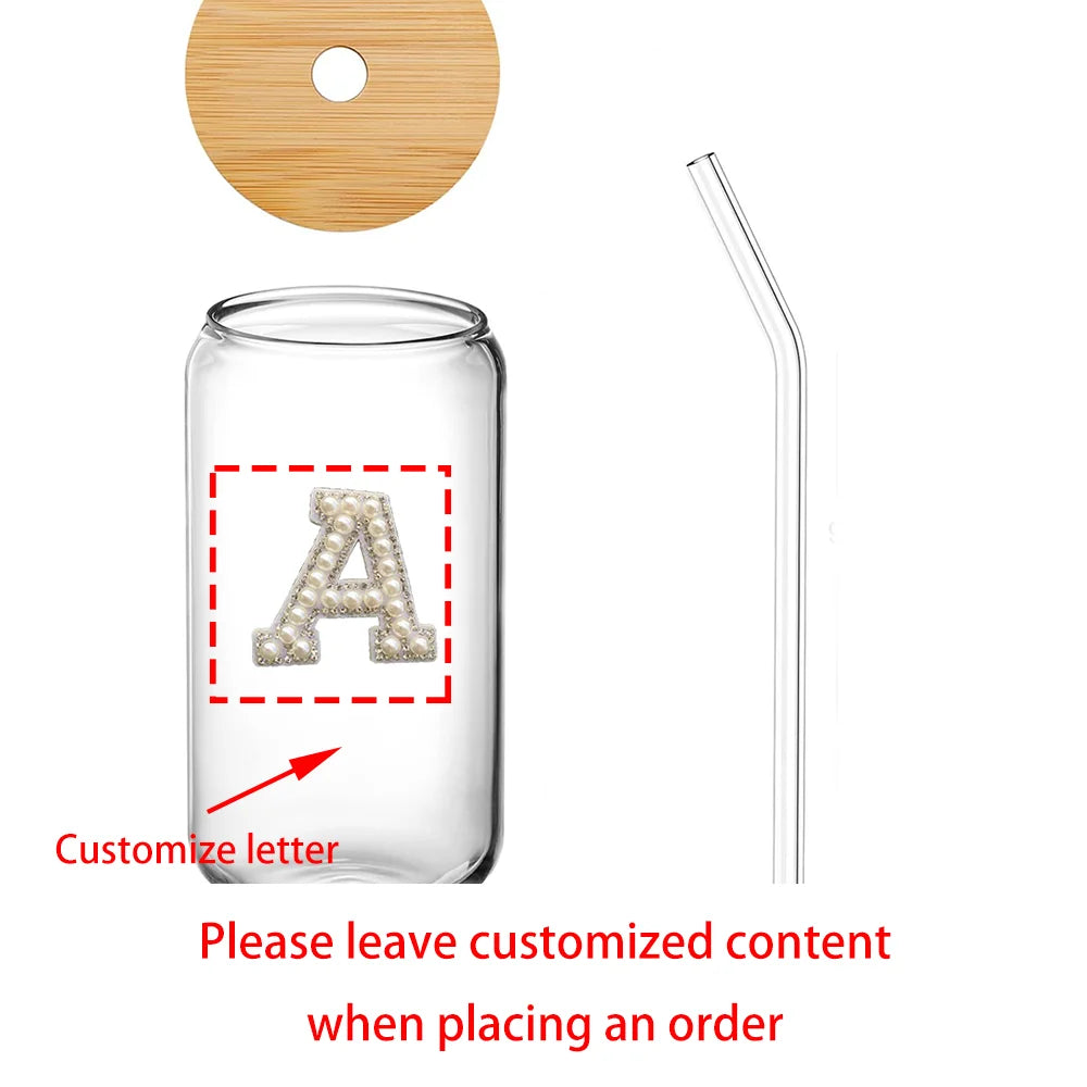 Personalised Pearl Letter Mugs Teen Girl Birthday Party Favor Glass Cup with Lid Straw Spa Sleepover Party Wedding Bridal Shower Peaceful Pleasures Health and Wellness custom Cup 1pcs7.5x14.3cm