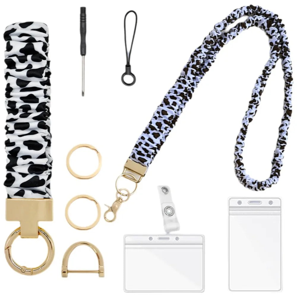 Safety Breakaway Buckle ID Badge Lanyard Stretchy Scrunchie Style Adjustable Elastic Material Retractable Lanyard Set Peaceful Pleasures Health and Wellness Cow Color Set 2
