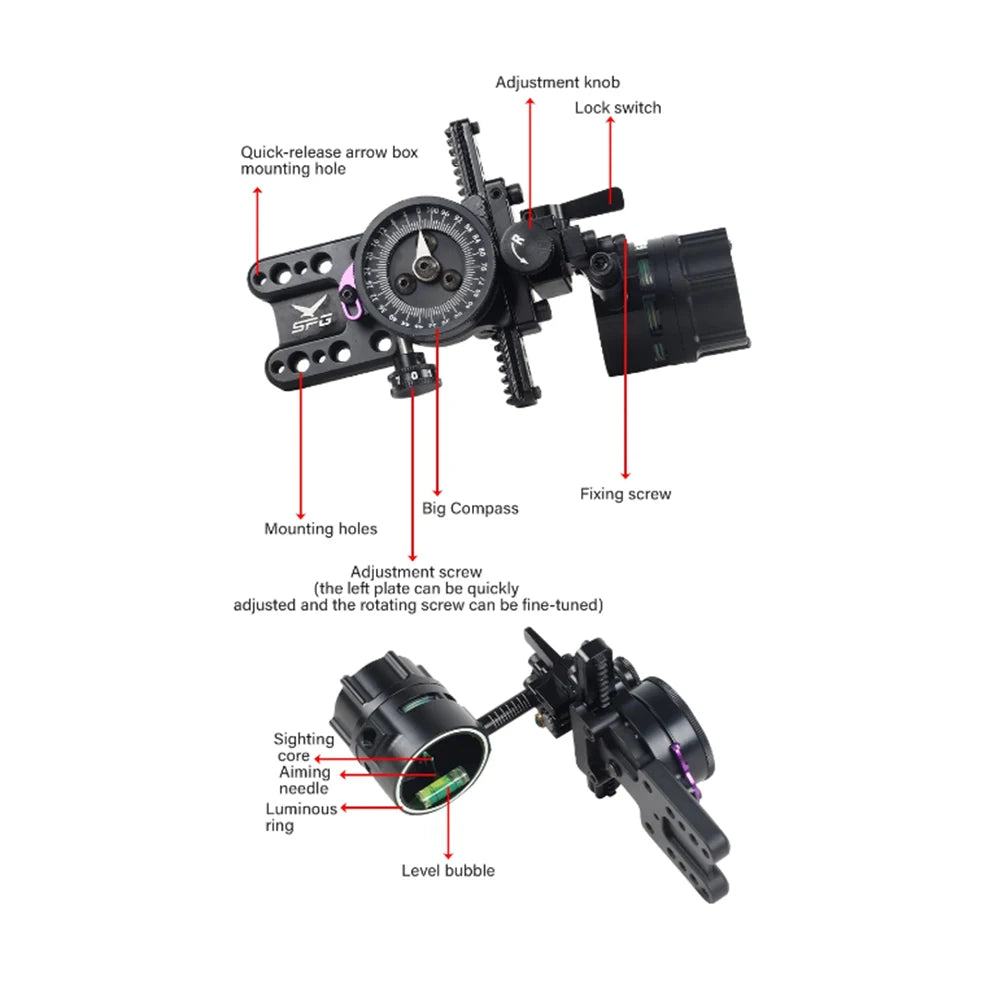 Compound Bow Sight Single Pin Scope Hunting Shooting Archery