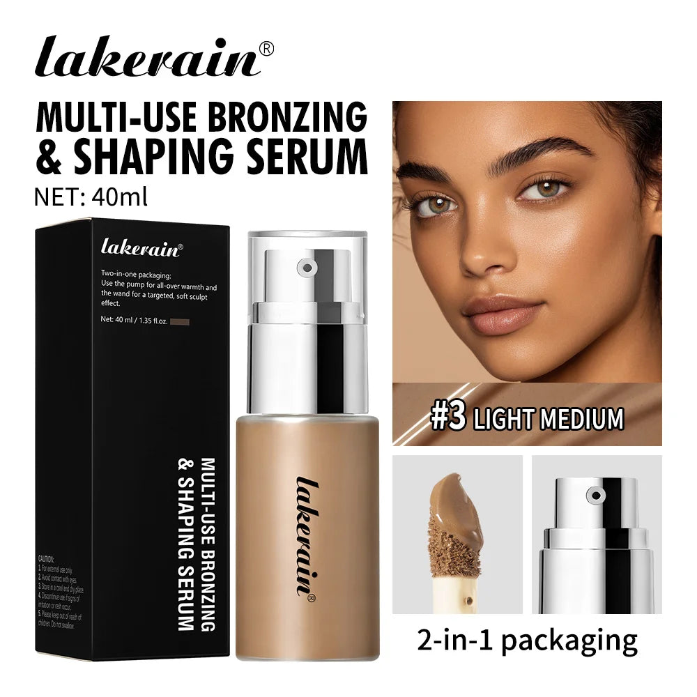 Lakerain Contouring Shaping Serum Long Lasting Nature Bronzing Foundation Deep Moisturizing Brighten Facial Contouring Concealer Peaceful Pleasures Health and Wellness Light Medium