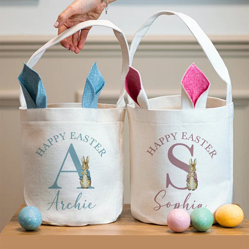 Personalized Easter Bunny Basket | Kids Egg Hunt Bucket Easter Gift Basket Peaceful Pleasures Health and Wellness