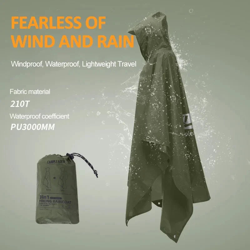 3-in-1 Waterproof Rain Poncho – Raincoat, Cover & Tent