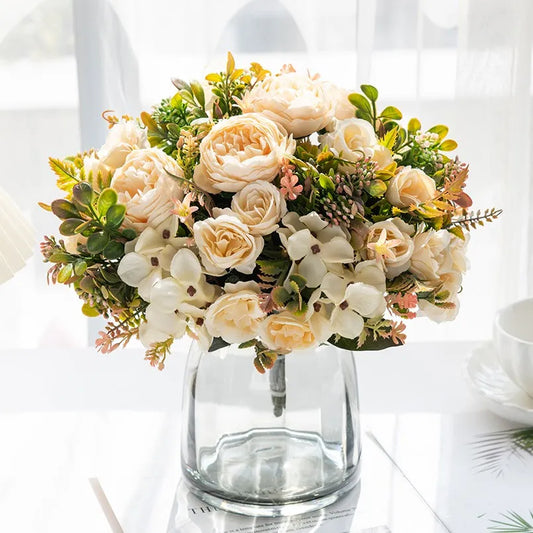 Silk Artificial Peony & Hydrangea Flowers | Wedding Home Décor Artificial Silk Flowers Peaceful Pleasures Health and Wellness