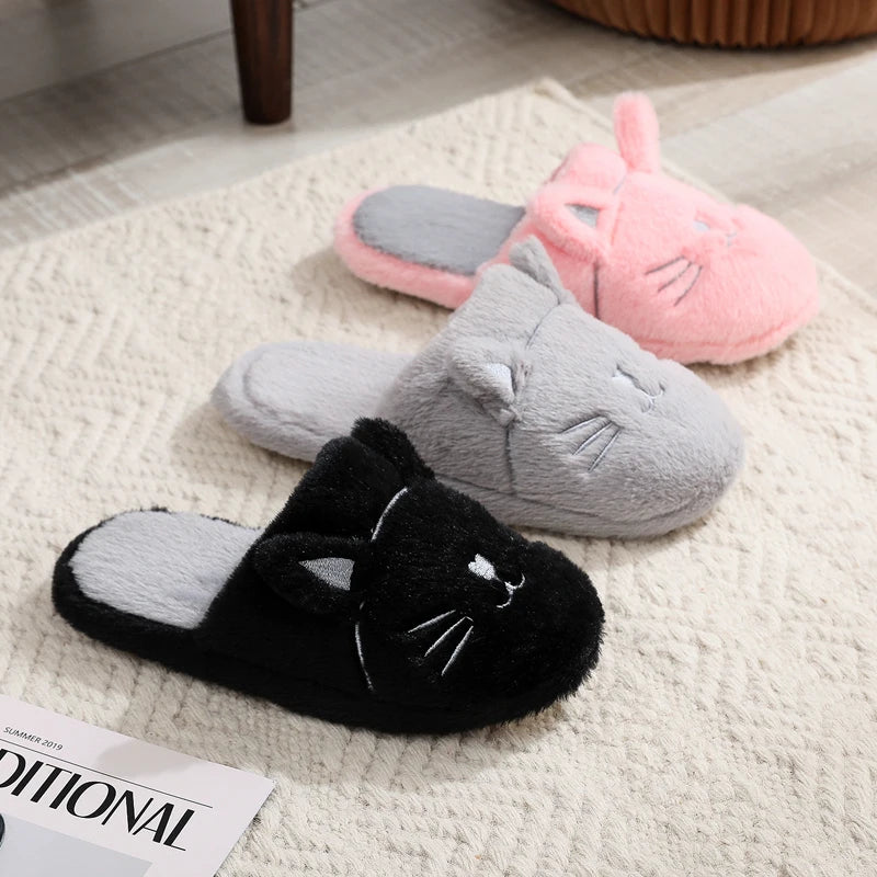 Women's Plush Cat Slippers – Cozy Non-Slip Furry Indoor Slippers